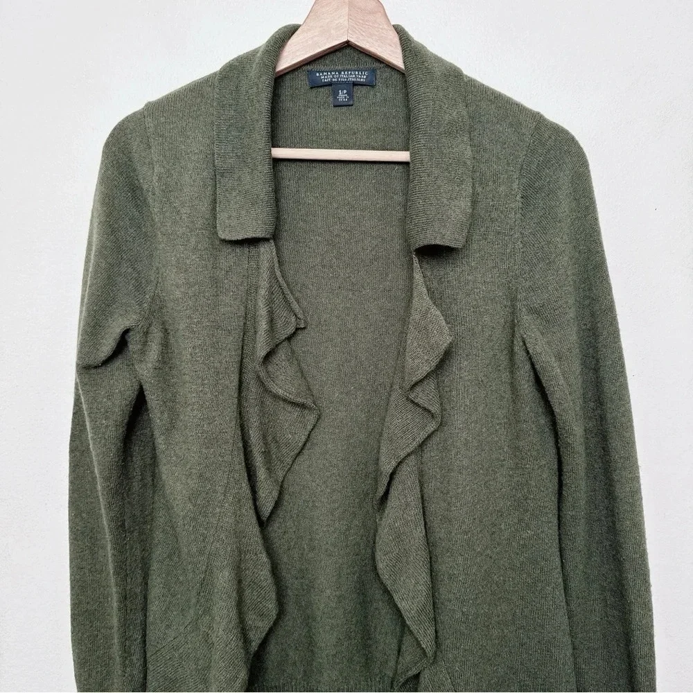 Banana Republic Womens Small Wool Cashmere Ruffle Dark Olive Cardigan